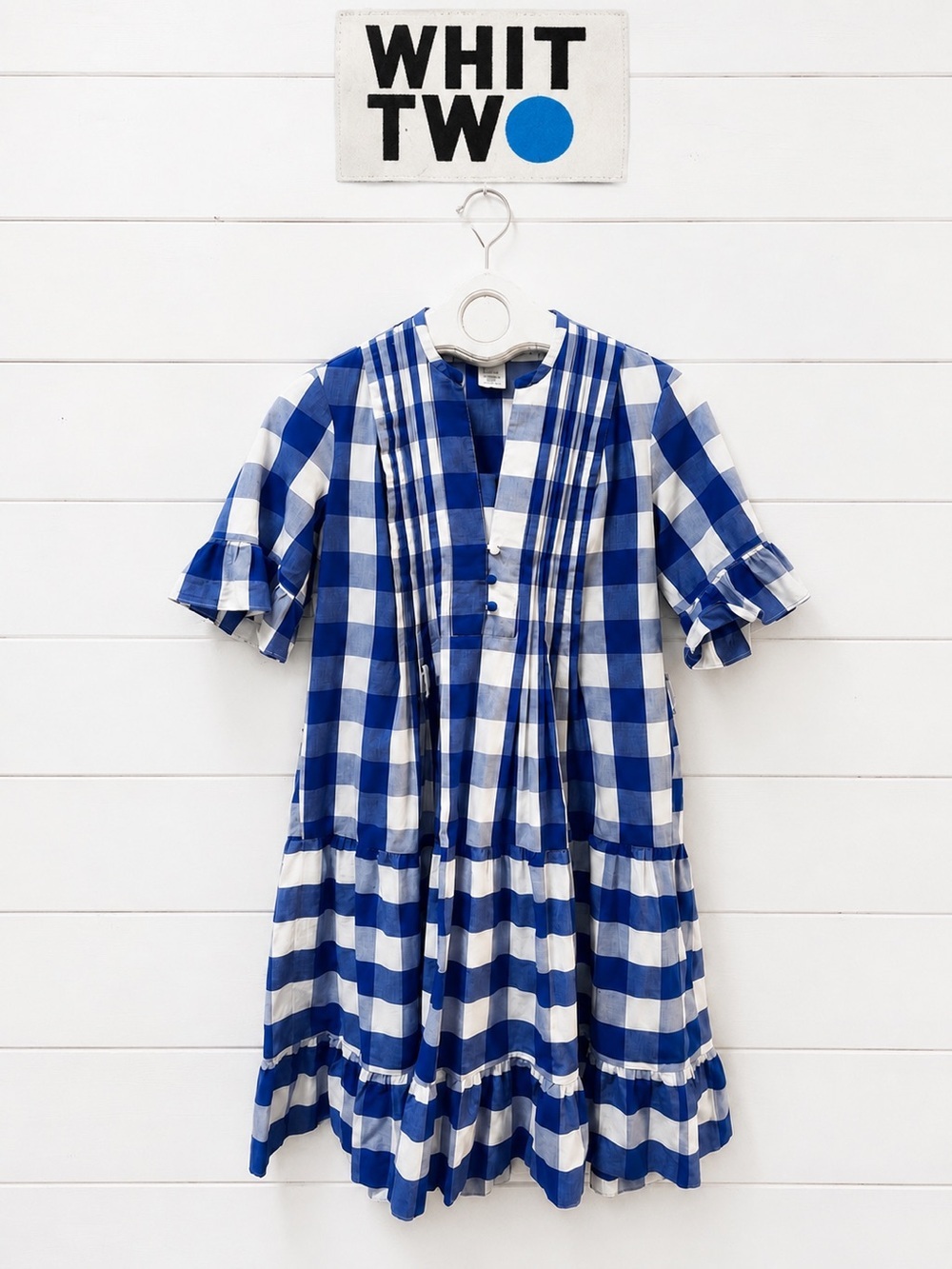 WHIT TWO Anthropologie Blue & White Gingham Cotton Dress Size XS